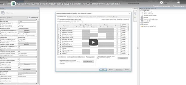 Создание аналитической модели для фасадных систем U-kon в Revit