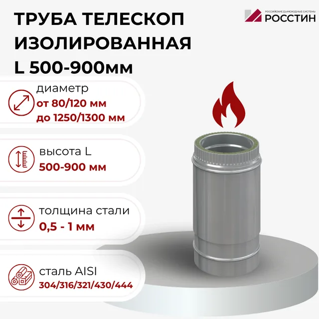 Труба теплоизолированная телескопическая L500-900 мм