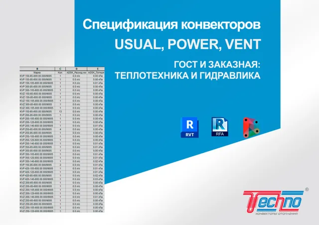 Спецификация с моделями внутрипольных конвекторов
