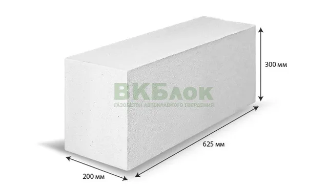 ВКБлок из газобетона размер/мм 625x200x300