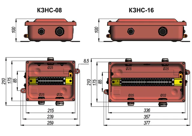 Коробка с зажимами наборными КЗНС-16 У2 IP54 IP65 пластик