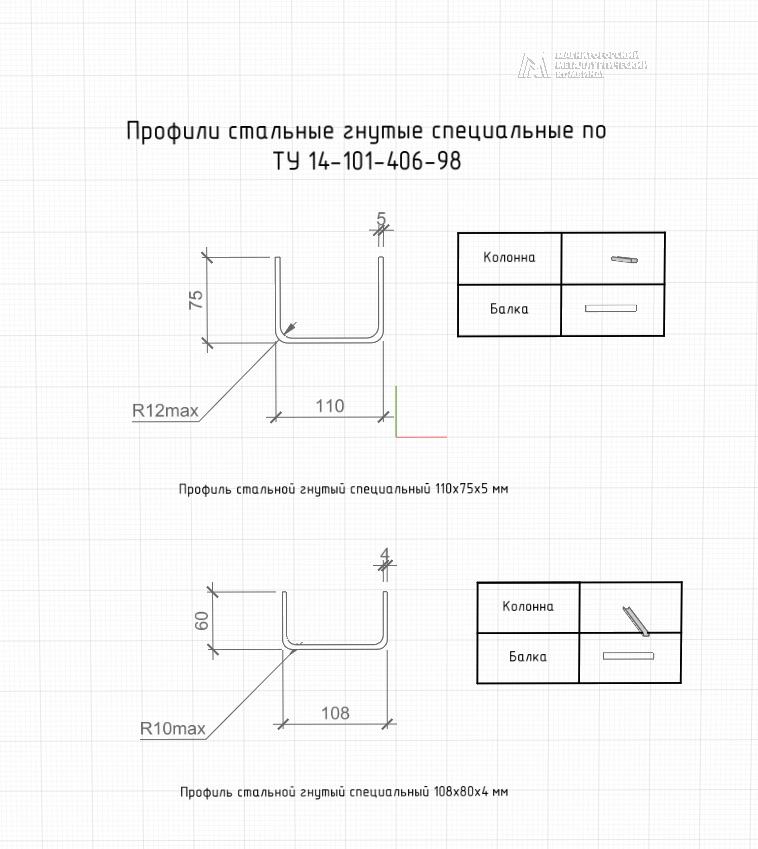 Профили стальные гнутые специальные 110х75х5