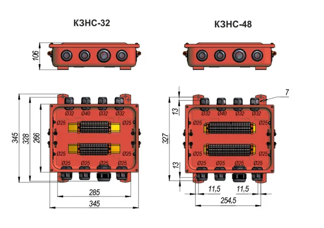 Коробка с зажимами наборными КЗНС-32 У2 IP54 IP65 пластик